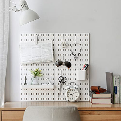 Pegboard Accessories Combination Wall Organizer Kit,Pegboard Shelf for Bedroom,Study,Office,Bathroom,Pegboard Bins with 4 Pieces Pegboards and 12 Accessories,22"x22",White