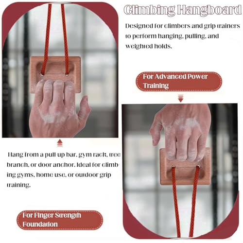 Portable Hangboard, Climbing Hangboard, Dual-Pocket Grip Blocks for Finger Strength, Power, and Forearm Training, Adjustable Rope and Metal Clips Included