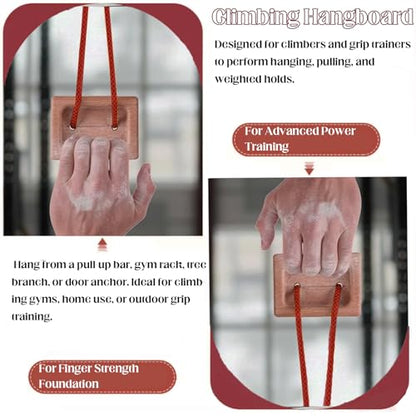 Portable Hangboard, Climbing Hangboard, Dual-Pocket Grip Blocks for Finger Strength, Power, and Forearm Training, Adjustable Rope and Metal Clips Included