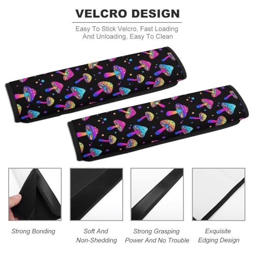 2 Pack Universal Soft and Comfortable Car Seat Belt Pad for Girls and Boys, Stroller Pushchair High Chair, Mushrooms Magic Rainbow Shoulder Protector - color: Pattern 1273