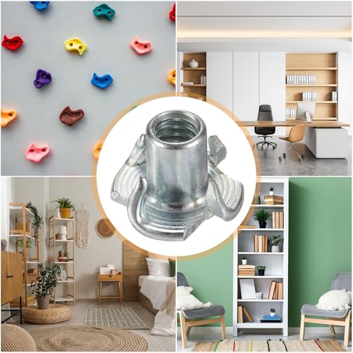 HARFINGTON 1/4x12mm T-Nuts 4 Pronged Tee Nut 0.69" x 0.47" Fully Thread Carbon Steel Inserts for Wood, Rock Climbing Holds, Cabinetry, Furniture 50pcs - size: 1/4" x 0.47" x 0.69" x 0.47"