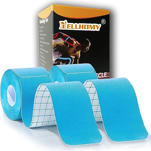 Waterproof Kinesiology Tape<2Rolls>Elastic Athletic Sports Tape for Joints Support & Muscle Pain Relief <16.4ft*2 Precut >Cotton K Tape for Knee Shoulder Elbow Ankle Neck Muscle(Blue) - color: 2-rolls(precut-blue)