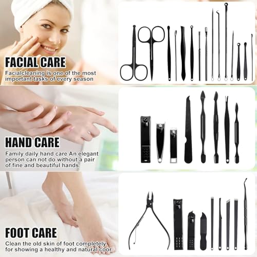 Manicure Set Pedicure Kit Womens Nail Clippers Set 32 in 1 Professional Grooming Care Tools Nail Kit Including Facial, Fingernails and Toenails Care with Travel Case Men Women - color: Navy 7in1