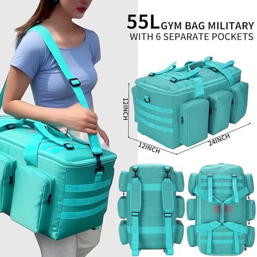 3 In 1 Military Duffel Bag 50L Gym Bag for Men Convertible Weekender Backpack for Sports Travel Basketball (50L-LakeBlue) - color: 50L-LakeBlue