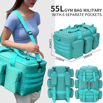 3 In 1 Military Duffel Bag 50L Gym Bag for Men Convertible Weekender Backpack for Sports Travel Basketball (50L-LakeBlue) - color: 50L-LakeBlue