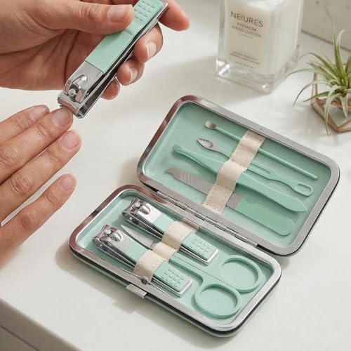 Manicure Kit for Women Men-Manicure Set with Case, Nail Clippers, Portable Nail Care Kit for Travel Home Personal Grooming（Matcha Green 7 in 1） - color: Green2