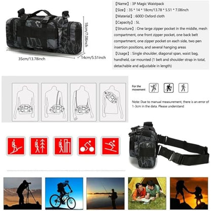 Tactical Duffel Bags for Men, 3P Military Waist Packs EDC Utility Pouch Crossbody with Shoulder Strap Hand Carry (Black) - color: Black