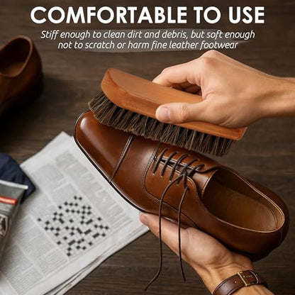 TAKAVU Shoe Brush 100% Genuine Horse Hair, Won't Scratch Leather (1 Piece) | Horsehair Shoe Shine, Buff & Polish Brush for Boots, Dress Shoes, Bags, Belts & Furniture, Concave Wood Handle - size: 1pc