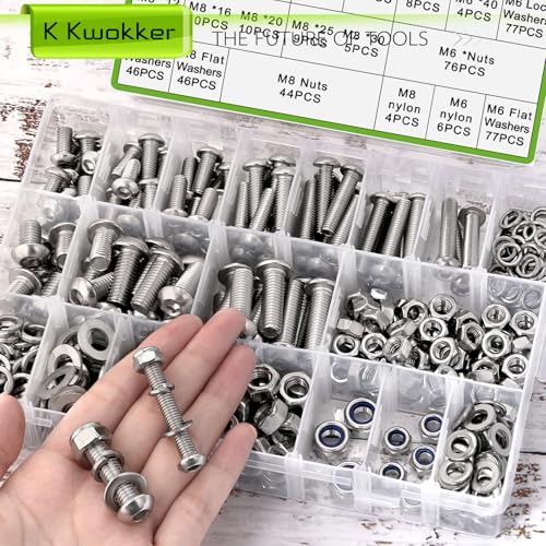 500Pcs M6 M8 Button Head Hex Socket Metric Screws Assortment Kit | 12mm-40mm 304 Stainless Steel Machine Nuts and Bolts with Lock Nut and Washers, M6x1.0 Bolt, M8x1.25, for Equipment Assembly - size: G. M6 M8