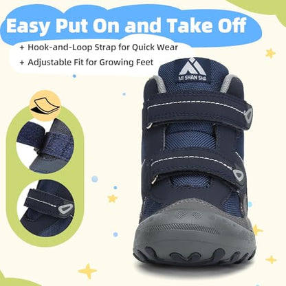 Mishansha Kids Water Resistant Hiking Boots, Boys Girls Anti Collision Anti-Skid Athletic Outdoor Adventure Trekking Shoes - color: Blue/Dark Blue/Gray, size: 4 Big Kid