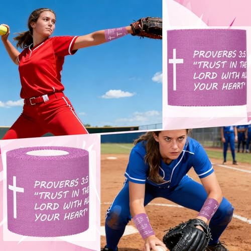 MiniInflat 2 Pcs Christian Cross Athletic Tape Sports Tape 2in x 23ft Religion Jesus Wrist Wrap for Soccer Football Baseball, Gift for Graduation Teacher Nurses Week Pentecost(Purple,Proverbs) - color: Purple, style: Proverbs