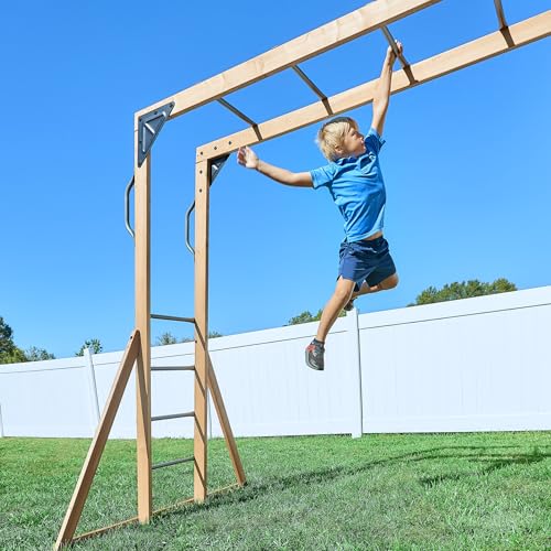 Backyard Discovery Dover Bay Spruce Wood Swing Set with Wave Slide, Clubhouse, Monkey Bars, Rock Wall, Belt Swings, Step Ladder, Toy Telescope, Chalkboard, Outdoor Playset - color: Grey Slide, style: Spruce