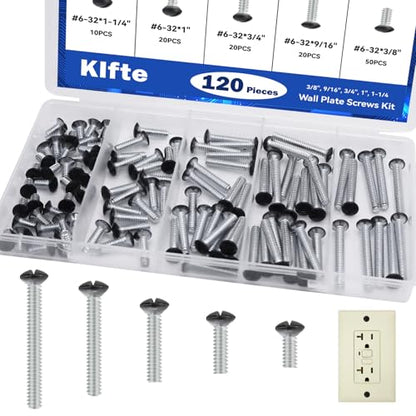 120 pcs Wall Plate Screws, Black Outlet Screws 6-32 Thread Light Electrical Cover Panel Switch Plate Screws 5 Length Sizes (3/8", 9/16", 3/4", 1", 1.2") - color: Black, size: 3/8", 9/16", 3/4", 1", 1.2"