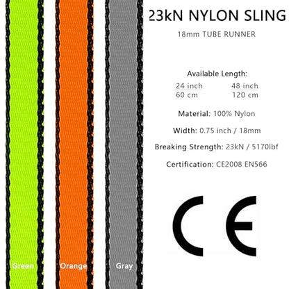 18MM Nylon Climbing Sling Runner 23KN CE2008/EN566 Rock Climbing Webbing Straps for Outdoor Climbing, Rappelling, Swing, Yoga Hammock etc - color: Orange|120cm/48inch|3PCS
