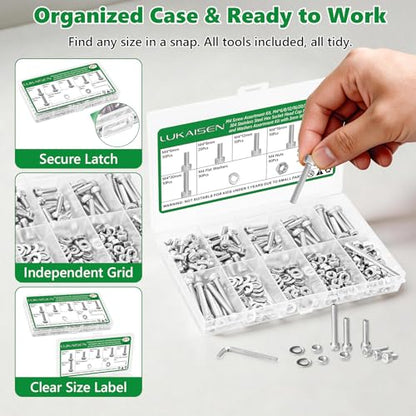 271 Pcs M4 Hex Socket Cap Screws Nuts Washers Wrench Kit, 304 SS | with Flat Washers & Wrench, Metric Fastener Set for Machinery, Brackets & Auto Repair, M4 x 6mm-30mm,Clear Label Storage Box - size: SS M4 271pcs 3