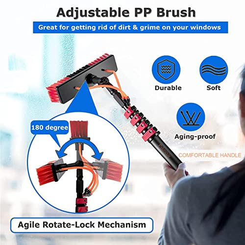 3.6~10.8m Window Cleaning Pole, Water Fed Telescopic Brush, Window Cleaner Kit, Extendable Solar Panel Washing Equipment Cleaning Conservatory Roof Extendable Cleaner Con - color: 35cm Brush Head, size: 12FT/3.6M