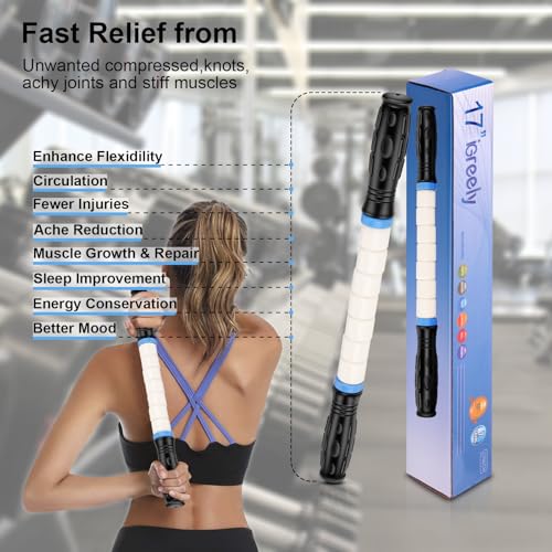 iGreely Premium Muscle Roller the Ultimate Massage Roller Stick 17 Inches Recommended By Physical Therapists Promotes Recovery Fast Relief for Cramps Soreness Tight Muscles-White - color: White
