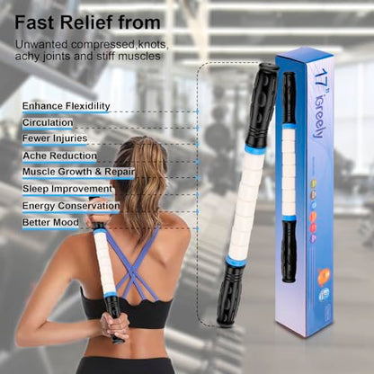 iGreely Premium Muscle Roller the Ultimate Massage Roller Stick 17 Inches Recommended By Physical Therapists Promotes Recovery Fast Relief for Cramps Soreness Tight Muscles-White - color: White