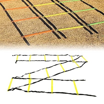 banapoy 7M Agility Ladder, 14 Rung Fixed Distance Speed Training Equipment with Angle Marks for Soccer Football Fitness Coaches and Athletes - color: Yellow