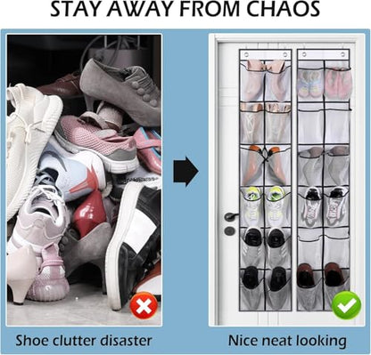 MISSLO Over The Door Shoe Organizer 12 Large Mesh Pockets Hanging Narrow Closet Door, White, 2 Pack - color: White