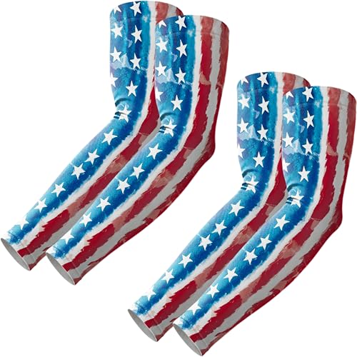 ROXUN Arm Sleeves Cooling UV Sun Protection Sport Compression for Men Women | UPF50,Seamless cover arms,Tattoo-covering,Lightweight & breathable,daily wear,Outdoor work,Basketball Baseball,Mangas - color: 2 Pairs America Flag-1