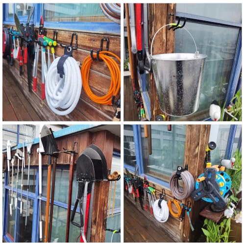 3-H Super Heavy Duty Garage Hooks 14 Pack, One-Piece Construction Garage Wall Hooks, Garage Hanger & Organizer Wall Mount for Ladders, Bikes, Chairs, WeedEaters, Shovels, Garden Tools (Black) | Upgraded Patented One-Piece Stamped Garage Storage Hooks, Zer