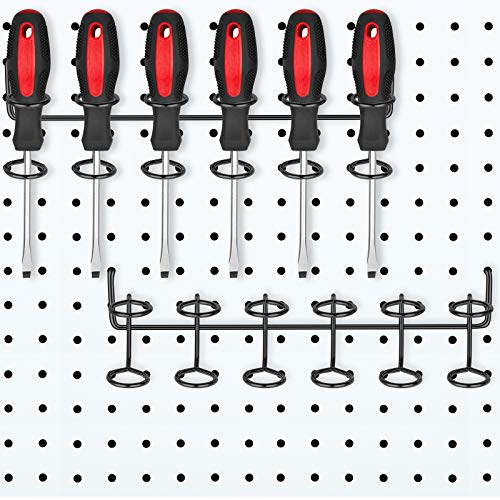 Hotop 2 Pieces Pegboard Screwdriver Holder Peg Board Tool Utility Hooks Pegboard Accessories Six-Tool Organizer Racks Accessory Multi-Ring Holder for Pliers(Black) - color: Black
