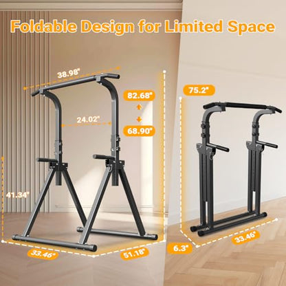YYJO Foldable Pull Up Bar Free Standing Multi-function Power Tower Dip Bar with Assistance Bands Home Gym Strength Training Equipment - color: Black 01