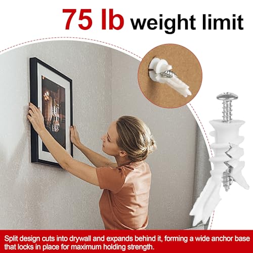 Wall Hanging kit, Suitable for Wall Art Decor Frame Curtain Rods, 120 Pieces #8 Gypsum Board Anchor Replacement Picture Hangers, 60 Drywall Anchors and 60 8 x 1-1/4'' Screws,