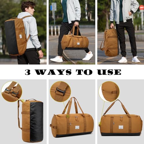 Lyweem Travel Duffle Bag for Men 60L Medium Lightweight Sports Gym Bag Traveling Duffel Backpack for Women Weekender Overnight Bags with Shoes Compartment, Brown - color: Brown