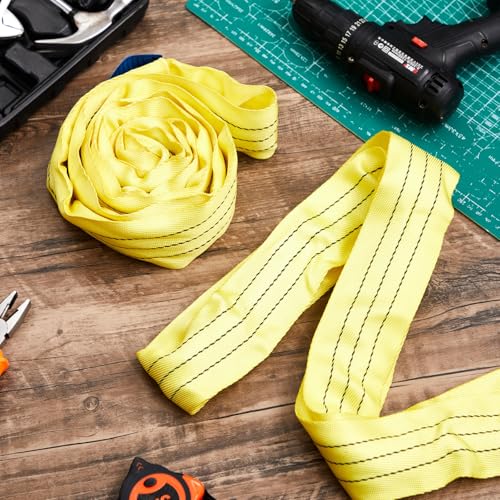 Fabbay 4 Pcs 5.9 Feet Heavy Duty Polyester Endless Loop Round Lift Slings Lifting Straps for Hoist Towing Moving Furniture Rigging Equipment, 8400 LB Vertical 6700 LB Choker 16800 LBs Basket(Yellow) - color: Yellow, size: 5.9 Feet