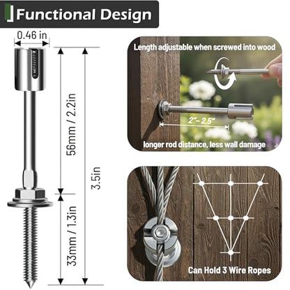 Wire Trellis Kit, 20-Set 5/64” (2mm) Crosshead Kit with 98ft Cable | T316 Marine Grade Stainless Steel, Wall-Mounted Cable Trellis for Climbing Plants Outdoor, Garden Fence Espalier System - size: 20 Sets