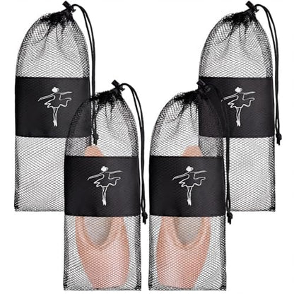 Shappy 4 Pcs Pointe Shoes Bag Mesh Dance Shoe Storage Ballet Accessories for Women Girls, Drawstring Pouch - color: Black