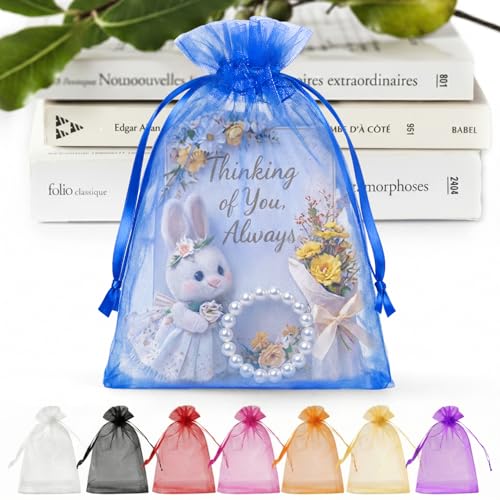 ANZNKU 50 PCS Organza Bags 5 x 7, Royal Blue Small Mesh Gift Bags Bulk | Sheer Goodie Sachet Pouches for Wedding Party Favors Baby Bridal Shower & Halloween, Use for Candy Jewelry Soap Treats Makeup - color: Royal Blue