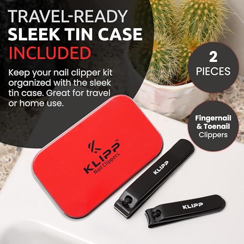 Nail Clipper Set for Men & Women – Stainless Steel Fingernail Clipper & Toe Nail Clippers with Curved & Straight Blades Toe Professional Nail Cutter Kit with Tin Case for Gift & Travel - color: Black