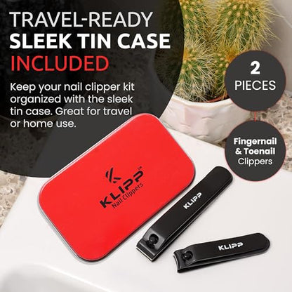 Nail Clipper Set for Men & Women – Stainless Steel Fingernail Clipper & Toe Nail Clippers with Curved & Straight Blades Toe Professional Nail Cutter Kit with Tin Case for Gift & Travel - color: Black