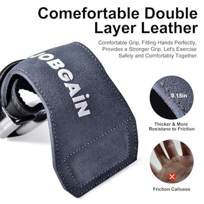 Weight Lifting Wrist Strap for Men & Women, 1 Pair | Double Layer Leather, For Deadlift and Powerlifting, Adjustable Neoprene Padded Wrist Wraps - color: Grey