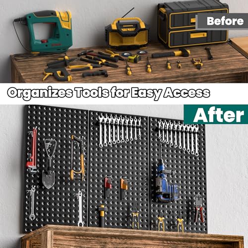 EVERHANGER Metal Pegboard Panels 24" x 12", Heavy Duty Steel Peg Boards for Garage, Pegboard Wall Organizer for Tool Storage and Organization, Black, 3 Pack - size: 3 Pack 24" x 12"