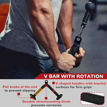 Fitvids Cable Attachment Set 800LB LoadCapacity Tricep Rope, Row Handle, StraightBar, V Bar Commercial Grade Cable MachineAccessories for Home Gym Workouts - size: 4-Piece Set-Black