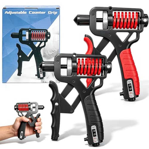 Adjustable Resistance Hand Grip Strengthener, Grip Strength Trainer Forearm Exerciser Kit with Automatic Counter, Ergonomic Design for Athletes Musicians Injury Recovery - color: 2pcs-Black+Red