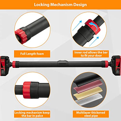 Pull Up Bar, Adjustable Strength Training Bars Without Screw, Adjustable Width Chin Up Bar for Doorway, Max Load 440 Lbs - color: Black and Red
