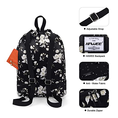 Dry Wet Drawstring Backpack with Shoe Compartment for Women Adjustable Gym Bag - color: Beige Flower