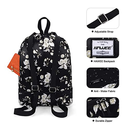 Dry Wet Drawstring Backpack with Shoe Compartment for Women Adjustable Gym Bag - color: Beige Flower