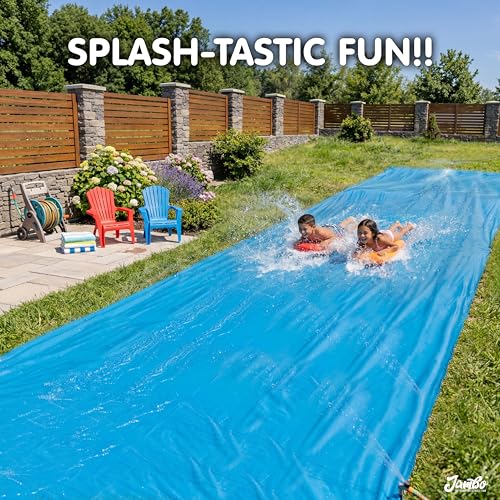 JAMBO 40FT x 7FT XL MEGA Water Slide, 2 Bodyboard Updated Model– Extra Long Extra Wide Slip Splash Slide for Kids, Heavy Duty Backyard Lawn Waterslide, Outdoor Water Toy, Splash Mat Splash Pad - color: 40ft Mega Slide- Blue