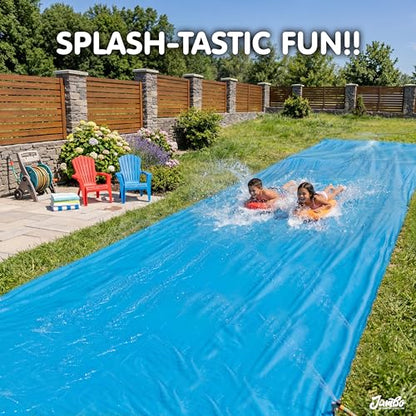 JAMBO 40FT x 7FT XL MEGA Water Slide, 2 Bodyboard Updated Model– Extra Long Extra Wide Slip Splash Slide for Kids, Heavy Duty Backyard Lawn Waterslide, Outdoor Water Toy, Splash Mat Splash Pad - color: 40ft Mega Slide- Blue