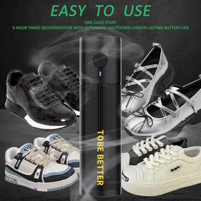 Shoe Deodorizer Rechargeable Ozone Tech Eliminates Odors in All Footwear, Auto Shut-Off Durable Freshener - color: Black