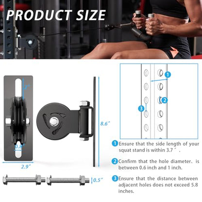 J Bryant Pulley System for Power Rack - Fits 5/8" Hole Size, Cable Pulley Attachment for 2x2, 2x3, 3x3 Racks, Heavy Duty LAT Pulldown, DIY Cable Machine Accessories, Gym Equipment