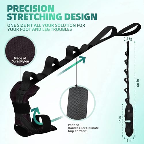 Foot & Calf Stretcher for Plantar Fasciitis Relief, Adjustable Stretching Strap & Foot Rocker Combo for Achilles Tendon, Heel Pain, Hamstring & Muscle Recovery – Physical Therapy Stretching Device for Home Use - color: Darkness
