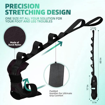 Foot & Calf Stretcher for Plantar Fasciitis Relief, Adjustable Stretching Strap & Foot Rocker Combo for Achilles Tendon, Heel Pain, Hamstring & Muscle Recovery – Physical Therapy Stretching Device for Home Use - color: Darkness