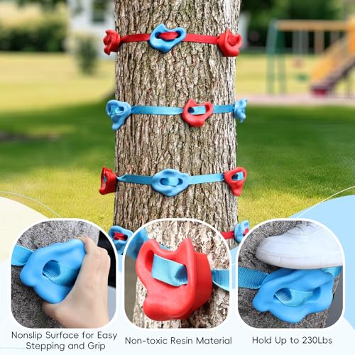 SEKKVY Tree Rock Climbing Kit for Kids - 15PCS Climbing Holds & 6 Ratchet Straps | No-Drill Tree Climbing Rocks | Outdoor Ninja Warrior Course | Birthday Gift for Boys Girls Ages 3+